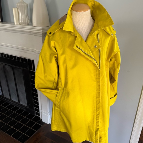 J.CREW Swing Trench Coat in yellow cotton, detachable hood, pockets Sz M NEW - Picture 16 of 16